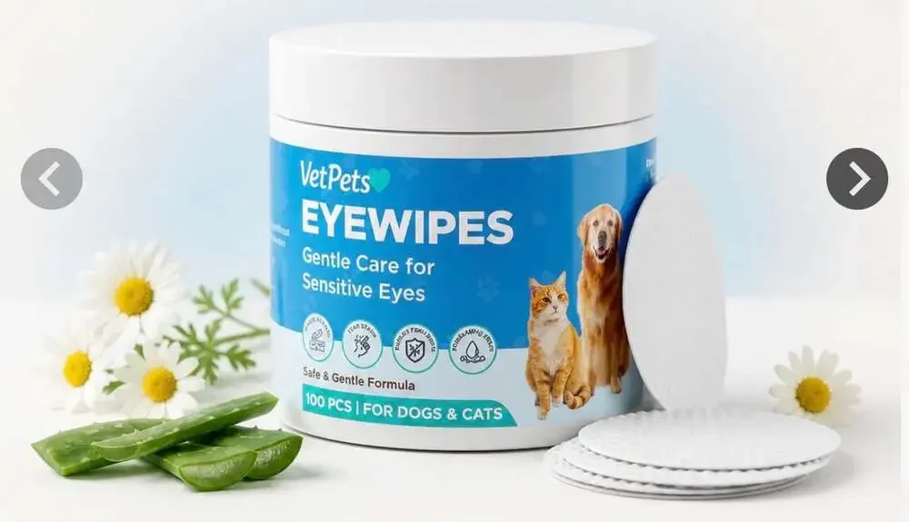 VetPets EyeWipes Gentle Care for Sensitive Eyes, 100 Count for Dogs and Cats